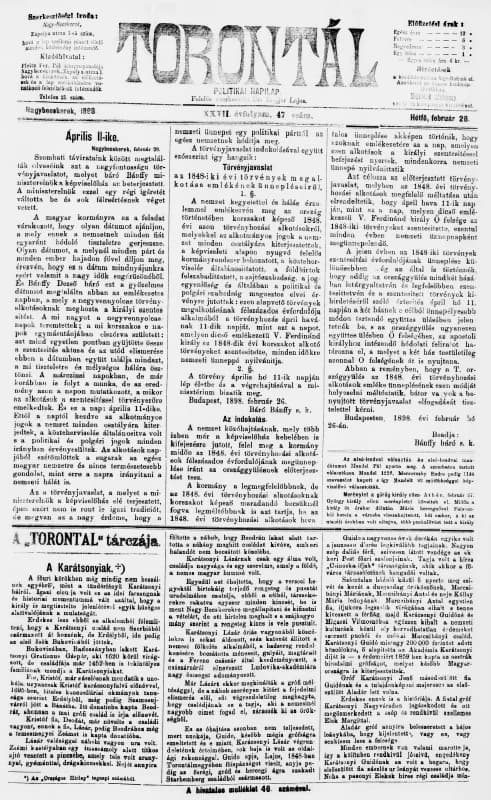 Torontál, 27. évf. 1898. február 28. 47. sz.