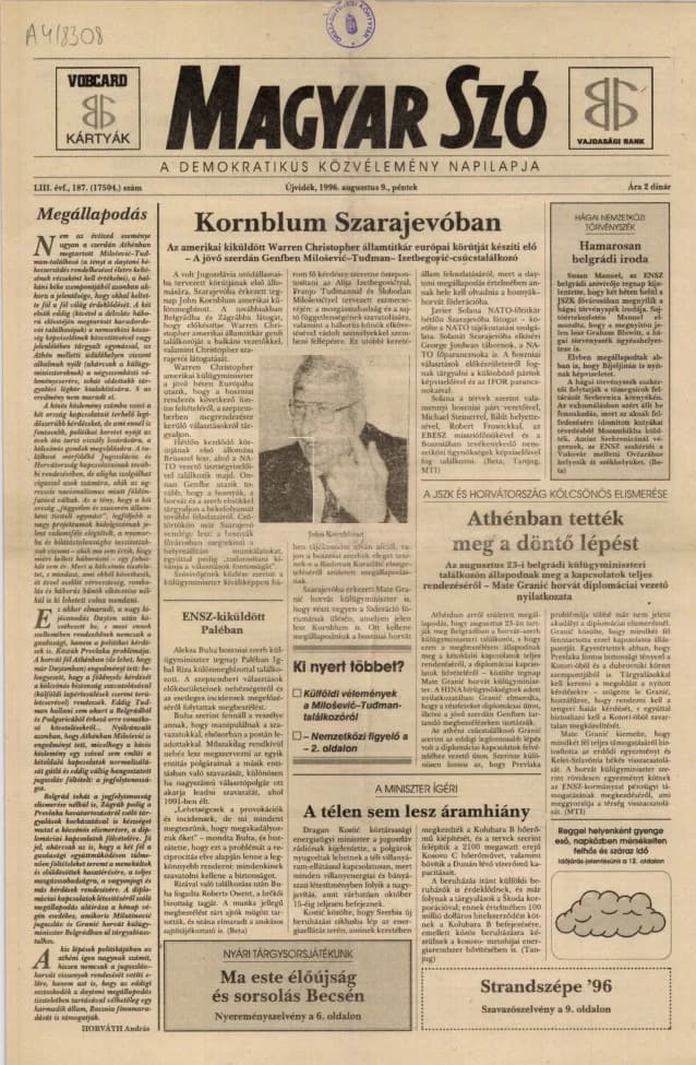 Magyar Szó, 53. évf. 1996. augusztus 9. 187. sz. 1–16. oldal