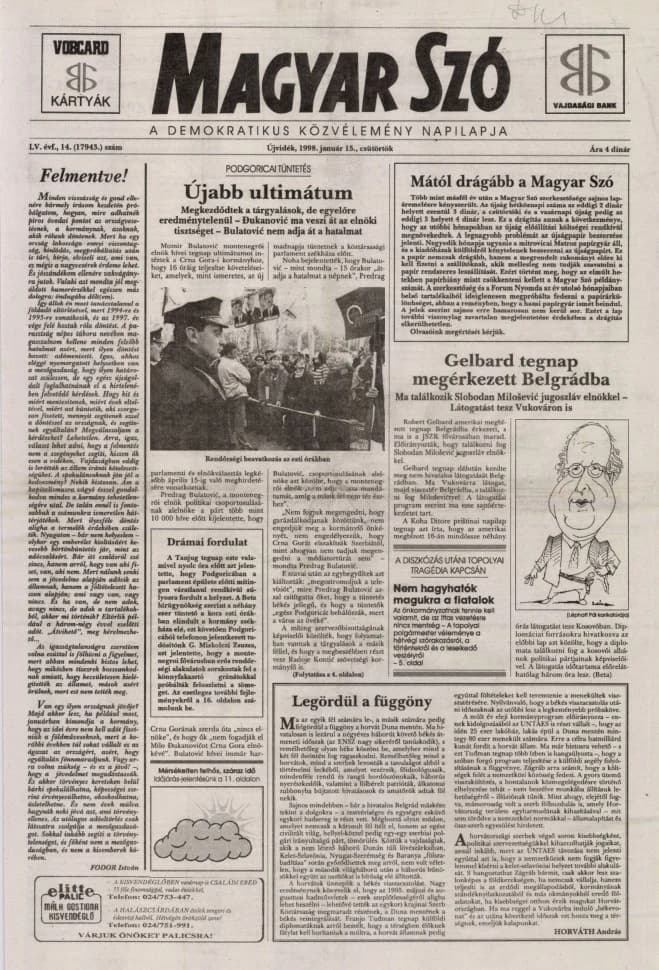Magyar Szó, 55. évf. 1998. január 15. 14. sz. 1–16. oldal