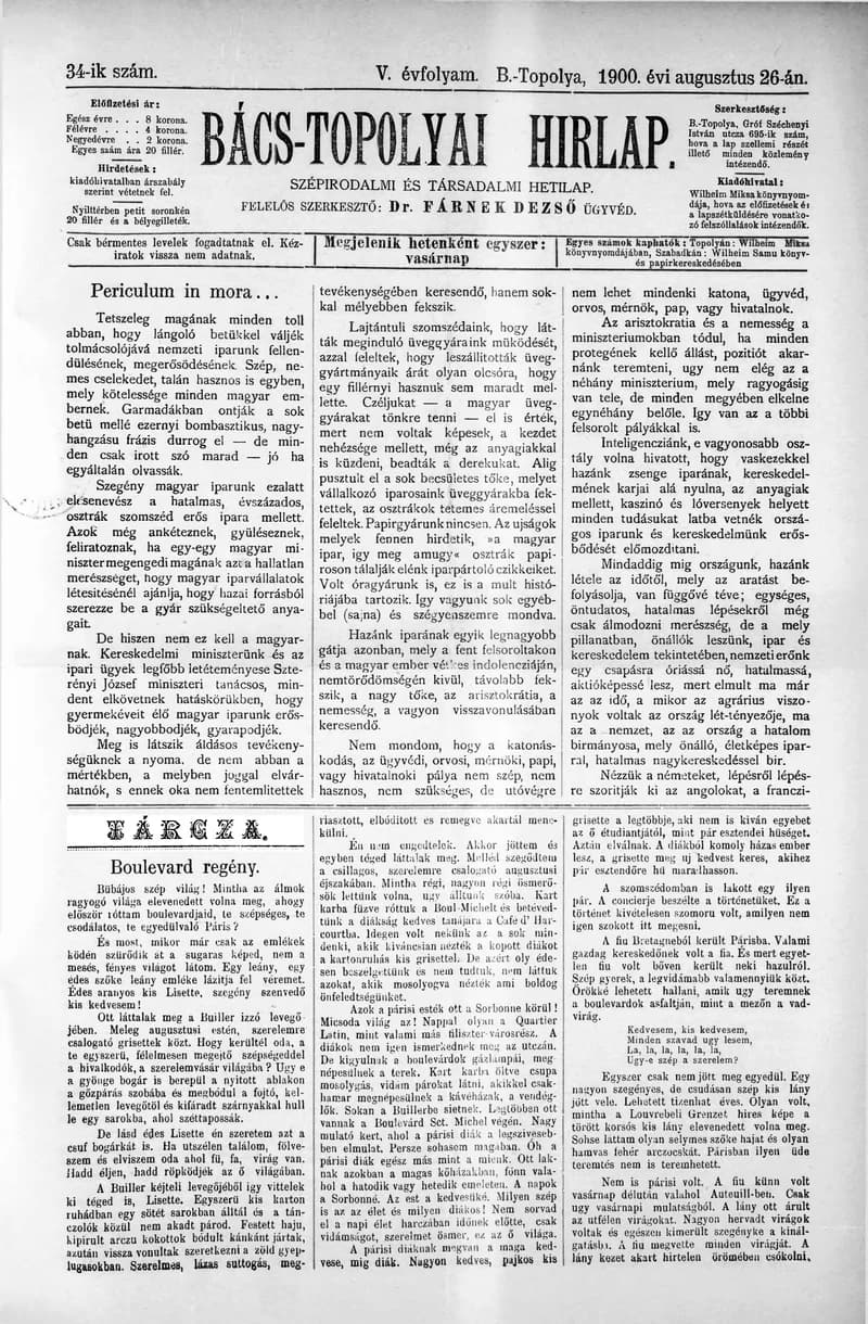 Bács-Topolyai Hirlap, 5. évf. 1900. augusztus 26. 34. sz.