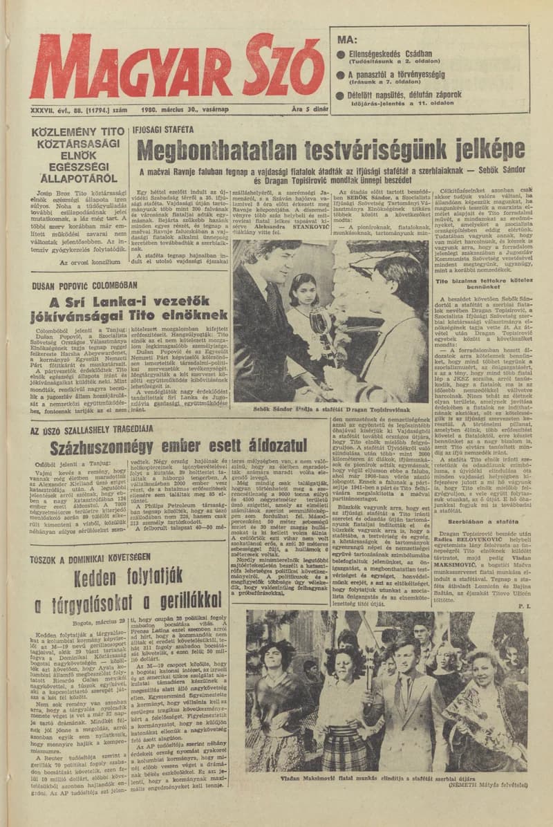 Magyar Szó, 37. évf. 1980. március 30. 88. sz. 1–32. oldal