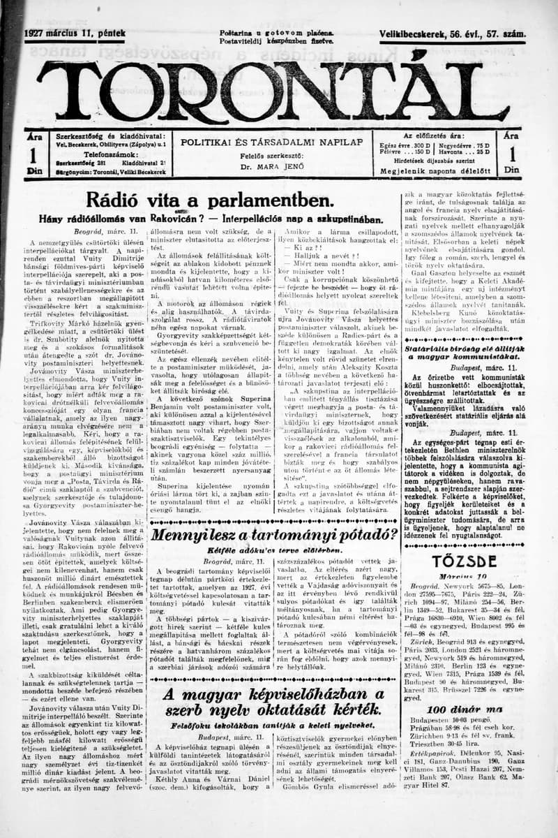 Torontál, 56. évf. 1927. március 11. 57. sz.