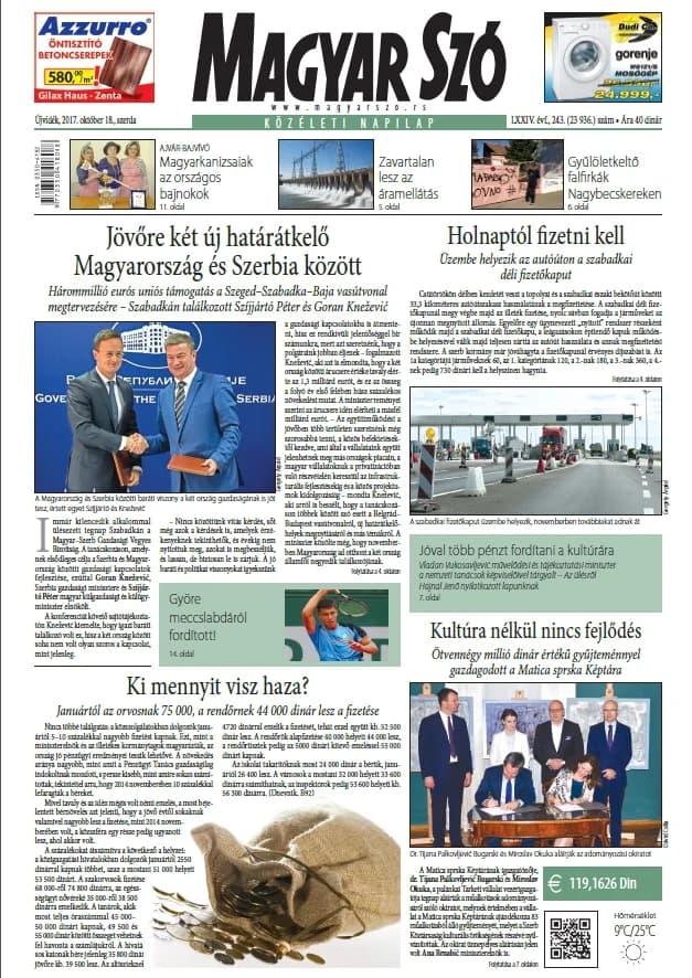 Magyar Szó, 74. évf. 2017. október 18. 243. sz. 1–16. oldal