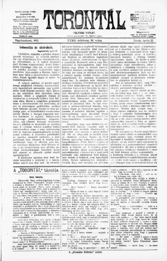 Torontál, 32. évf. 1903. április 22. 91. sz.