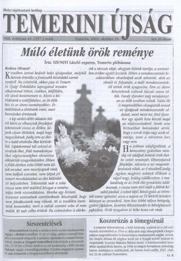 Temerini Újság, 8. évf. 2002. október 31. 44. sz.