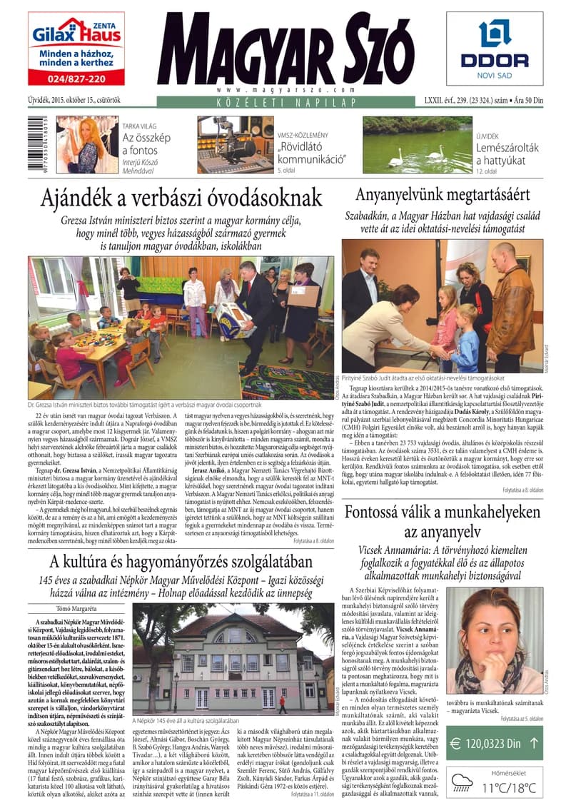 Magyar Szó, 72. évf. 2015. október 15. 239. sz. 1–20. oldal