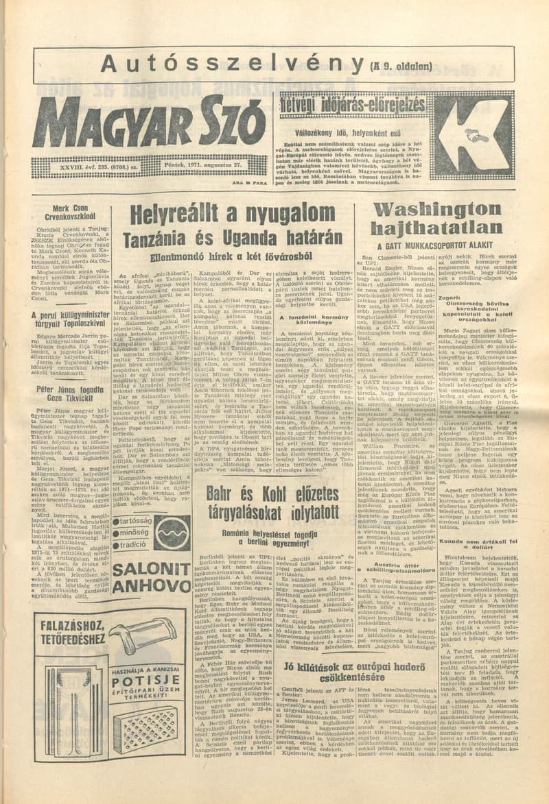 Magyar Szó, 28. évf. 1971. augusztus 27. 235. sz. 1–12. oldal