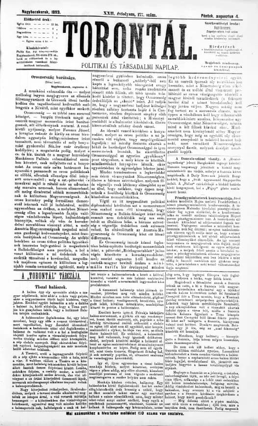 Torontál, 22. évf. 1893. augusztus 4. 177. sz.