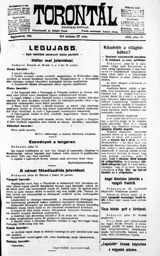 Torontál, 45. évf. 1916. július 24. 167. sz.