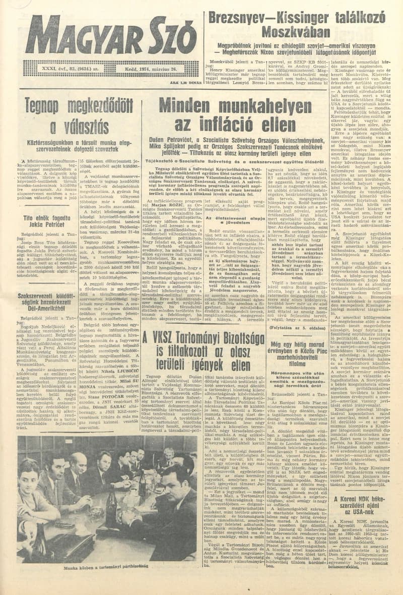 Magyar Szó, 31. évf. 1974. március 26. 83. sz. 1–20. oldal