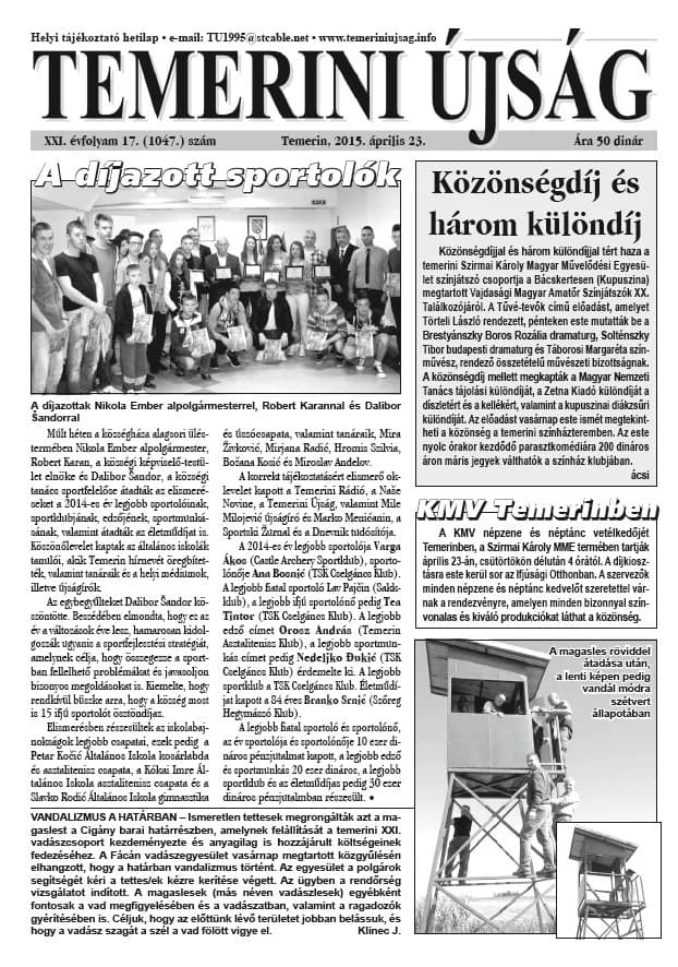 Temerini Újság, 21. évf. 2015. április 23. 17. sz.