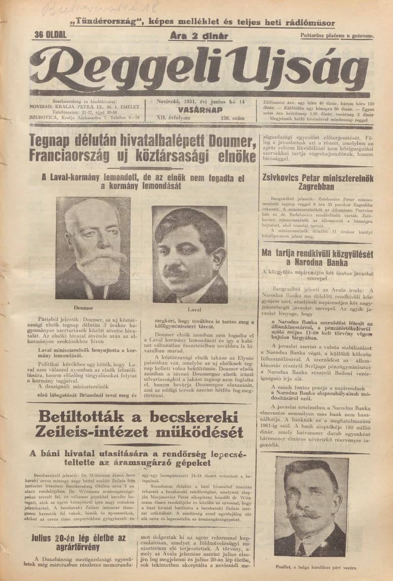 Reggeli Újság, 12. évf. 1931. június 14. 136. sz.