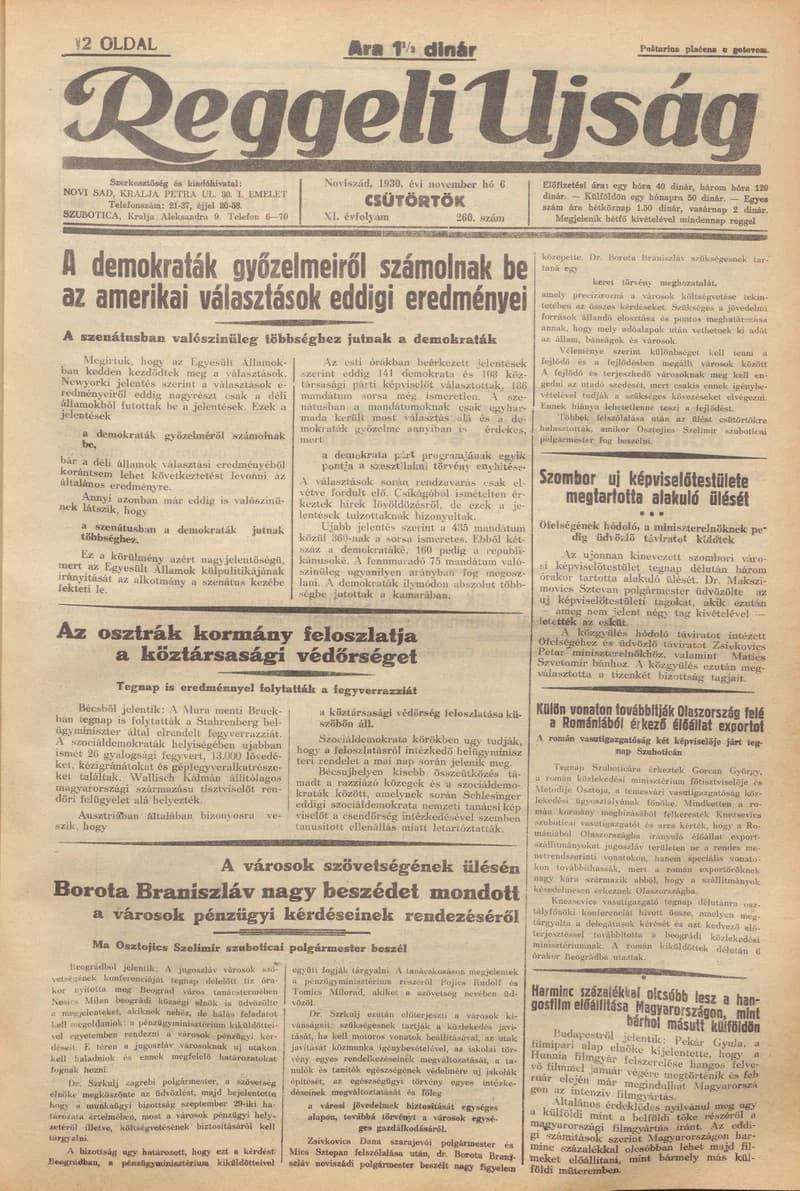 Reggeli Újság, 11. évf. 1930. november 6. 260. sz.