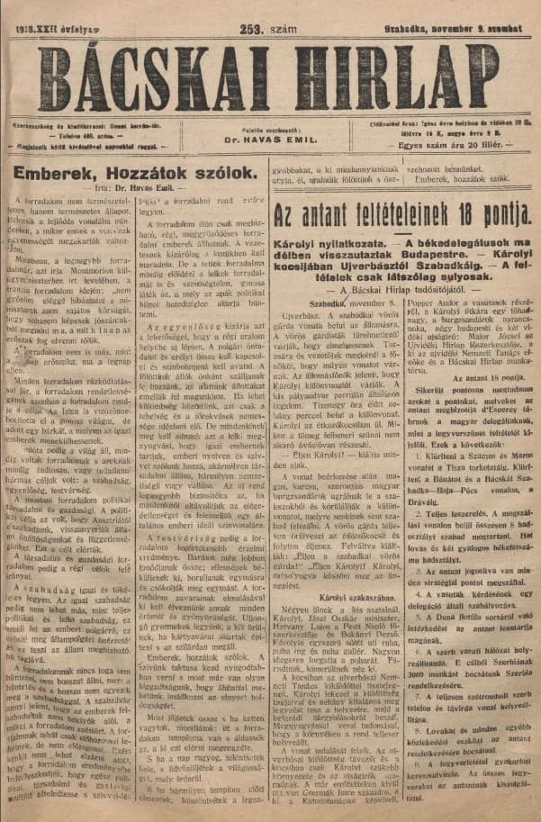 Bácskai Hirlap, 22. évf. 1918. november 9. 253. sz.