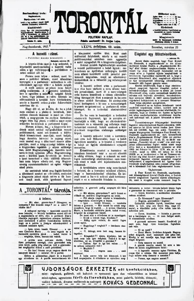 Torontál, 36. évf. 1907. március 23. 69. sz.