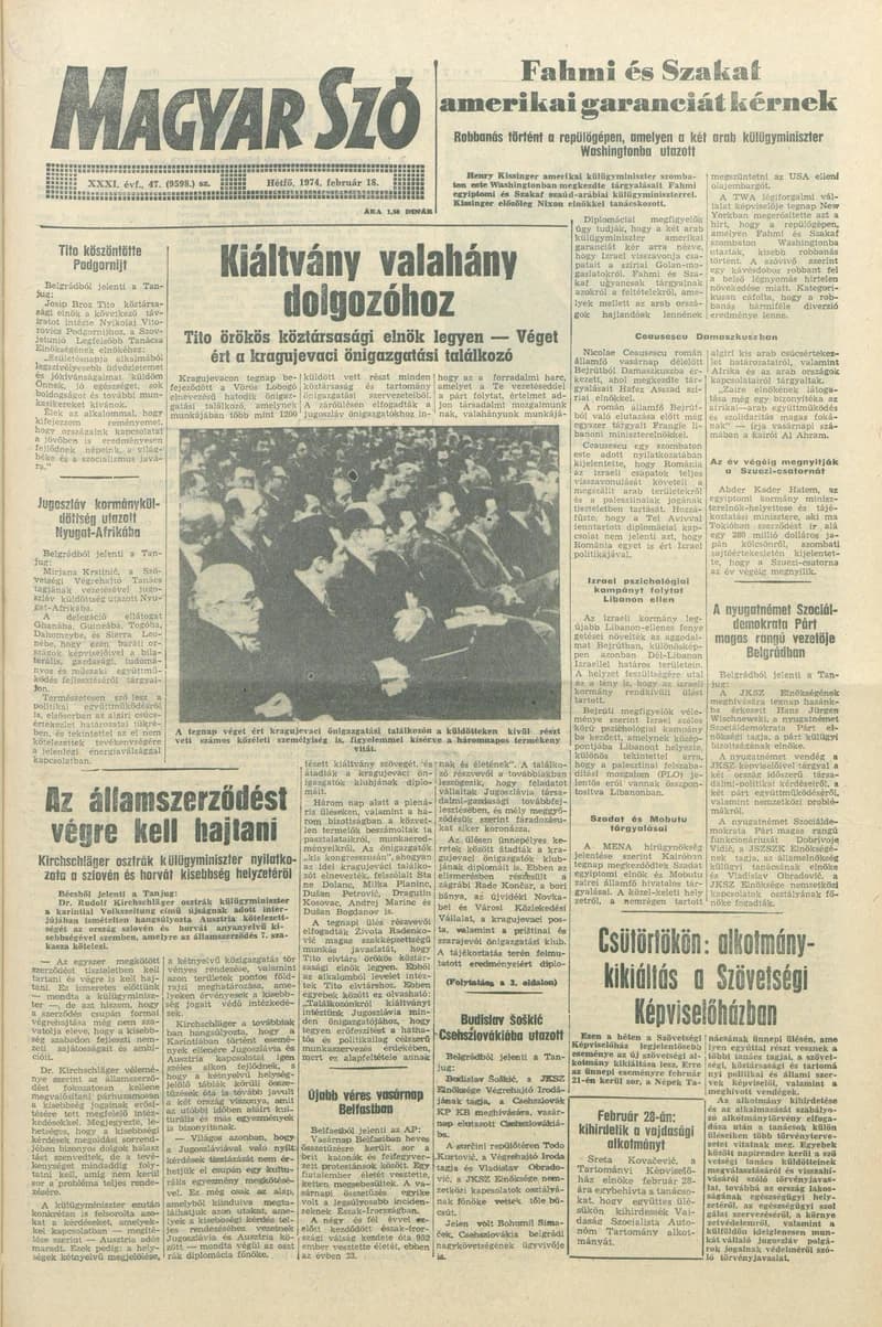 Magyar Szó, 31. évf. 1974. február 18. 47. sz. 1–6. oldal