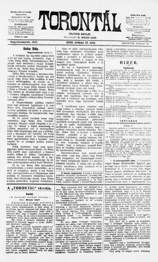 Torontál, 39. évf. 1910. február 10. 32. sz.