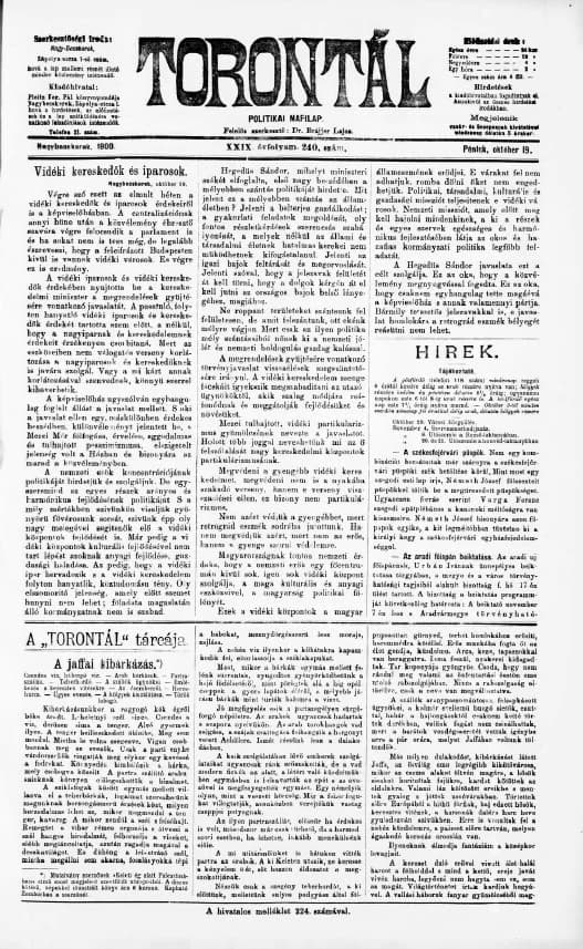 Torontál, 29. évf. 1900. október 19. 240. sz.