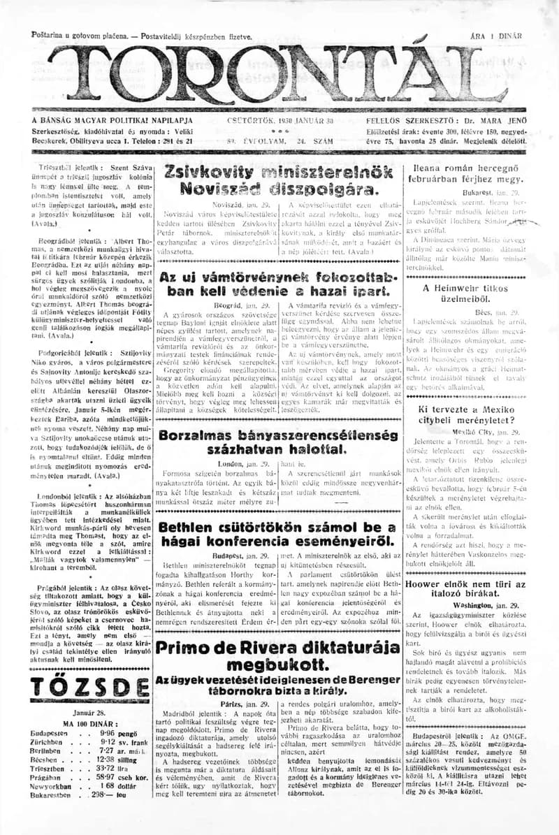 Torontál, 59. évf. 1930. január 30. 24. sz.