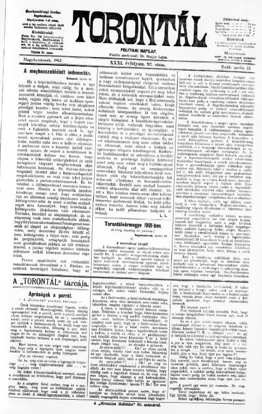 Torontál, 31. évf. 1902. április 22. 92. sz.