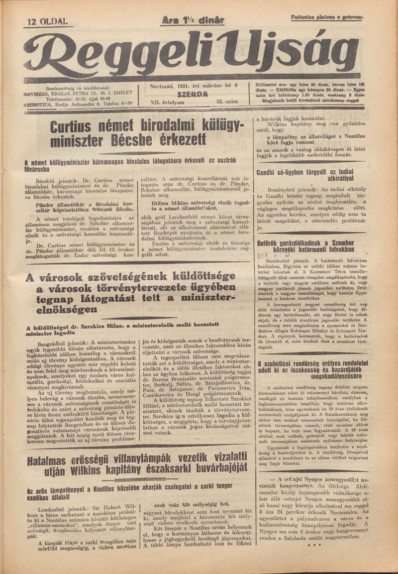 Reggeli Újság, 12. évf. 1931. március 4. 52. sz.