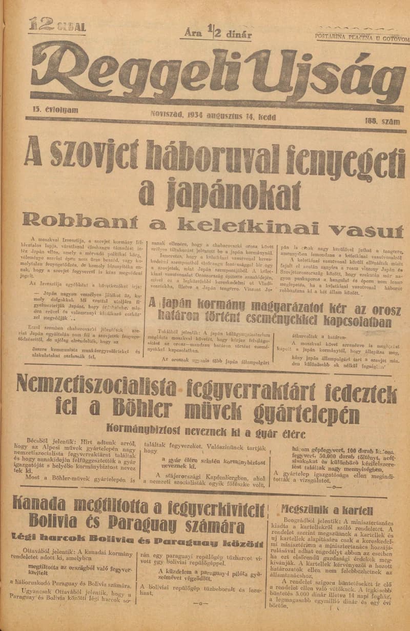 Reggeli Újság, 15. évf. 1934. augusztus 14. 188. sz.