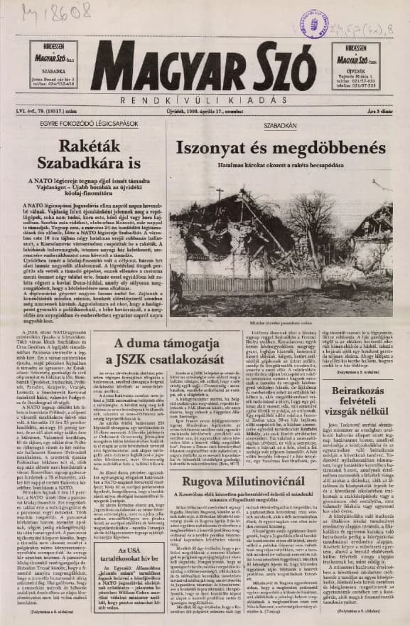 Magyar Szó, 56. évf. 1999. április 17. 79. sz. 1–8. oldal