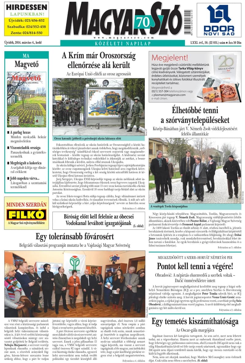 Magyar Szó, 71. évf. 2014. március 4. 50. sz. 1–20. oldal