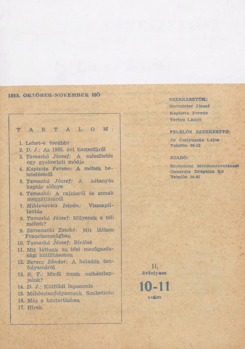 Méhészetünk, 2. évf. 1955. október 1. – november 1. 10–11. sz.