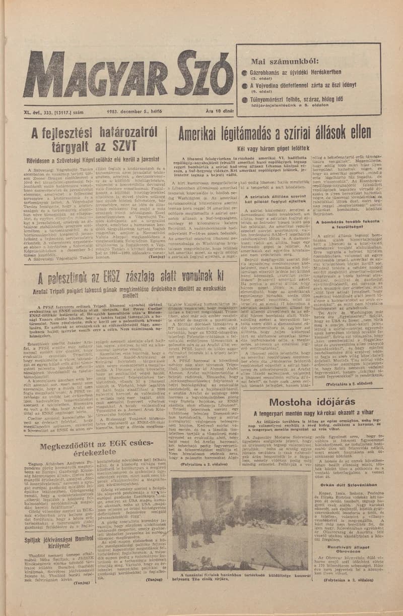 Magyar Szó, 40. évf. 1983. november 5. 333. sz.