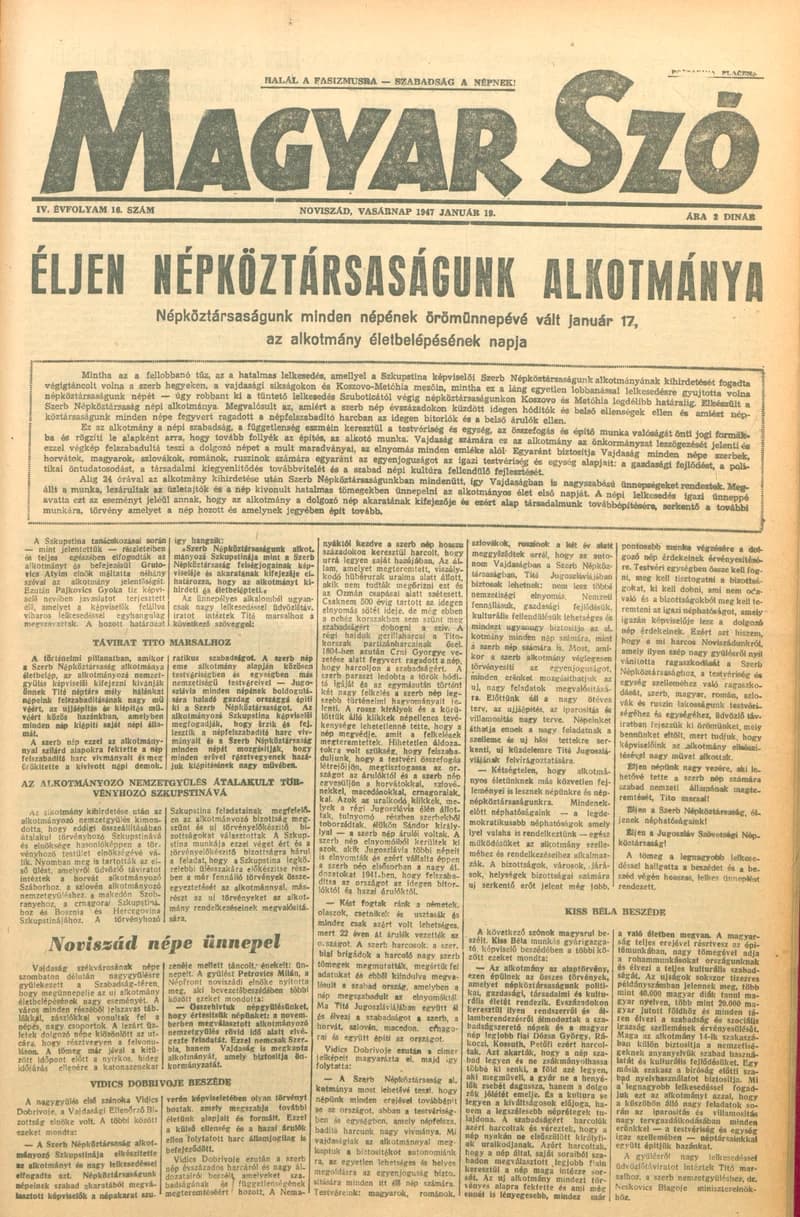 Magyar Szó, 4. évf. 1947. január 19. 16. sz. 1–8. oldal