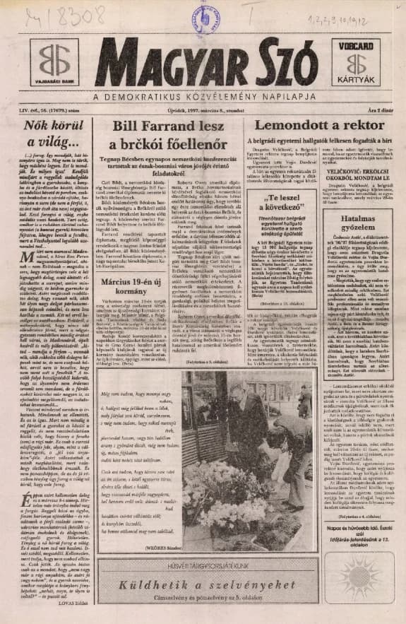 Magyar Szó, 54. évf. 1997. március 8. 56. sz. 1–16. oldal