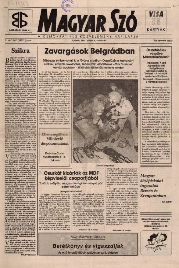 Magyar Szó, 50. évf. 1993. június 3. 147. sz. 1–16. oldal
