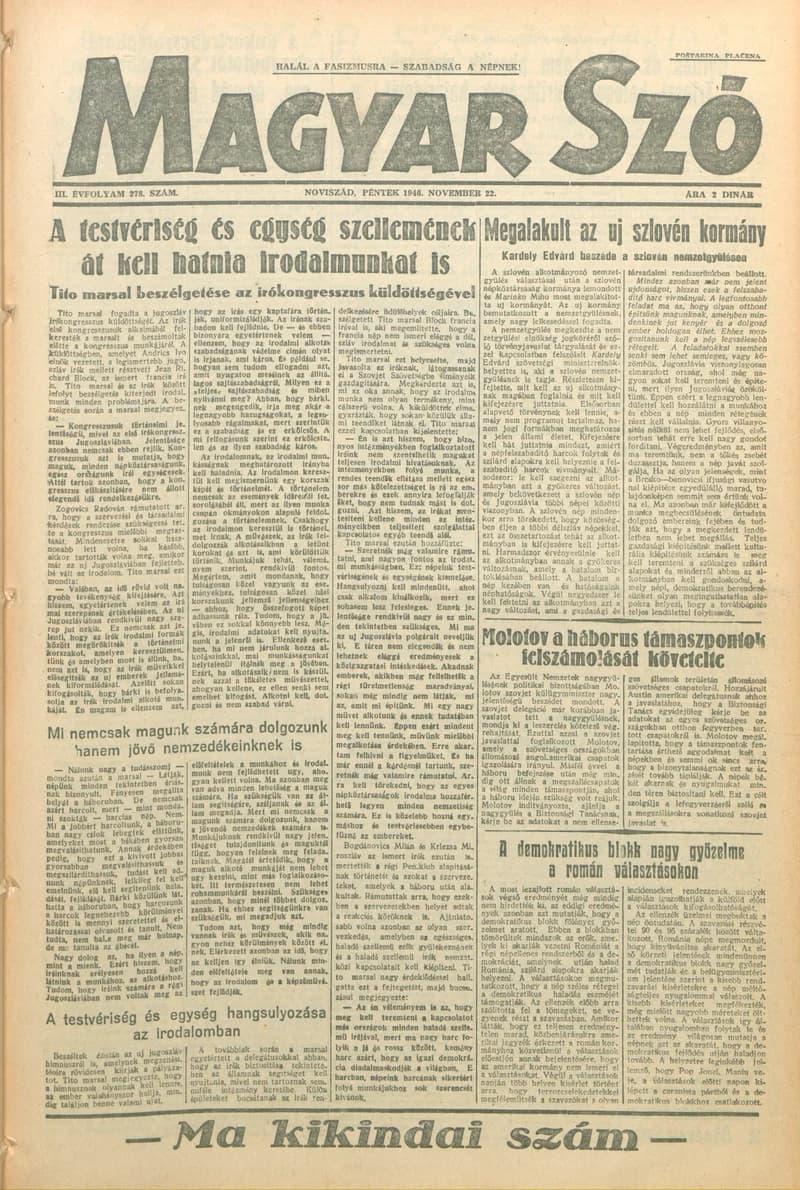 Magyar Szó, 3. évf. 1946. november 22. 278. sz. 1–8. oldal