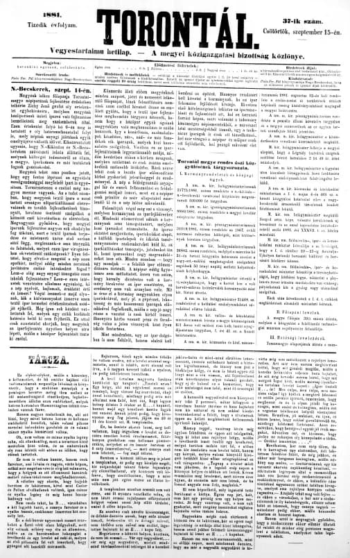 Torontál, 10. évf. 1881. szeptember 15. 37. sz.
