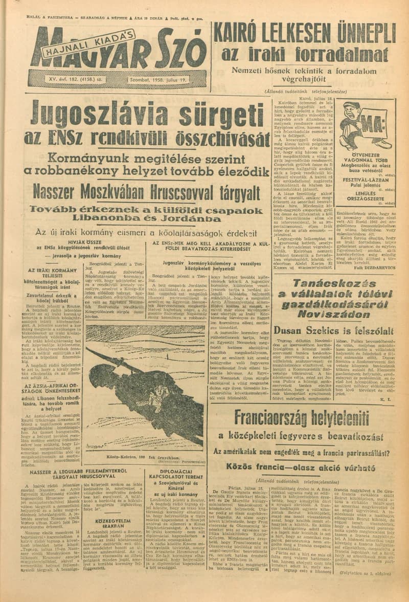 Magyar Szó, 15. évf. 1958. július 19. 182. sz. 1–16. oldal