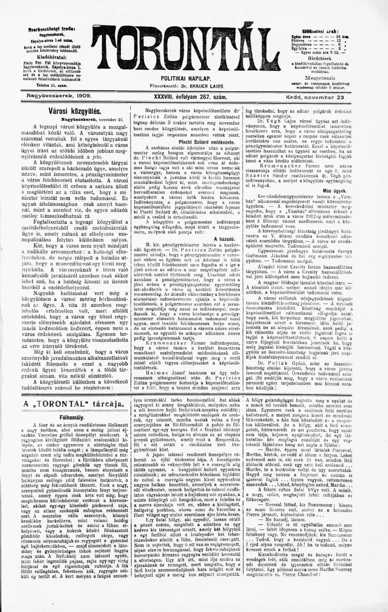 Torontál, 38. évf. 1909. november 23. 267. sz.
