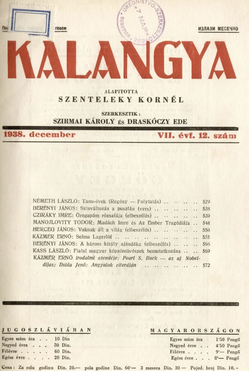Kalangya, 7. évf. 1938. december. 12. sz. 529–576. oldal