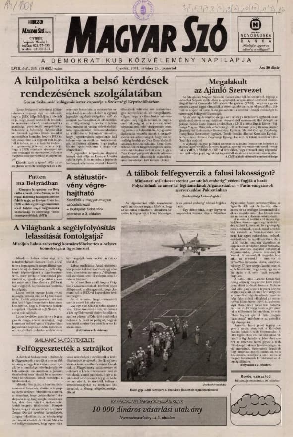 Magyar Szó, 58. évf. 2001. október 25. 246. sz. 1–16. oldal