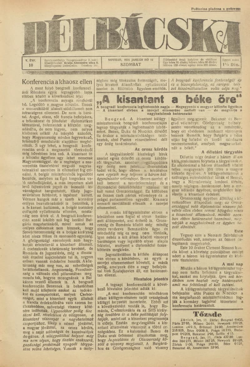 Délbácska, 5. évf. 1924. január 12. 10. sz.