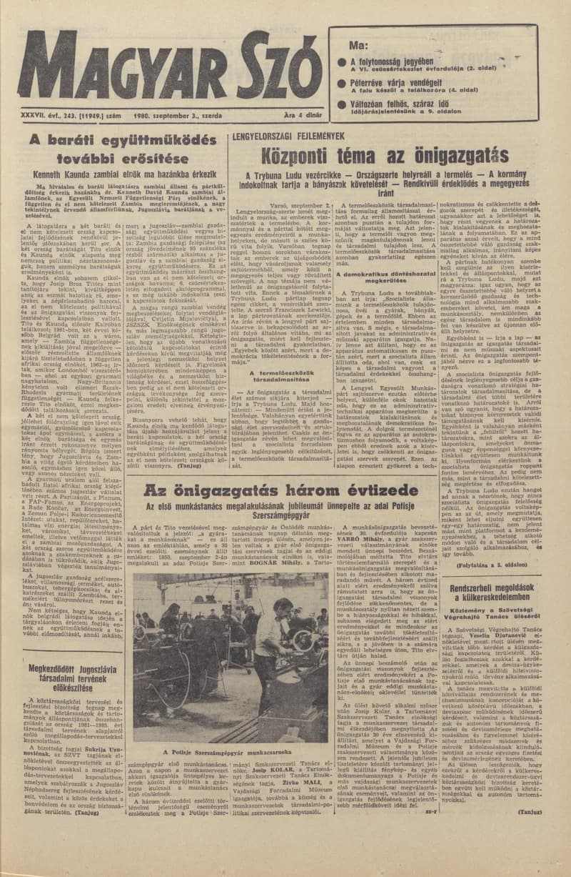 Magyar Szó, 37. évf. 1980. szeptember 3. 243. sz. 1–20. oldal