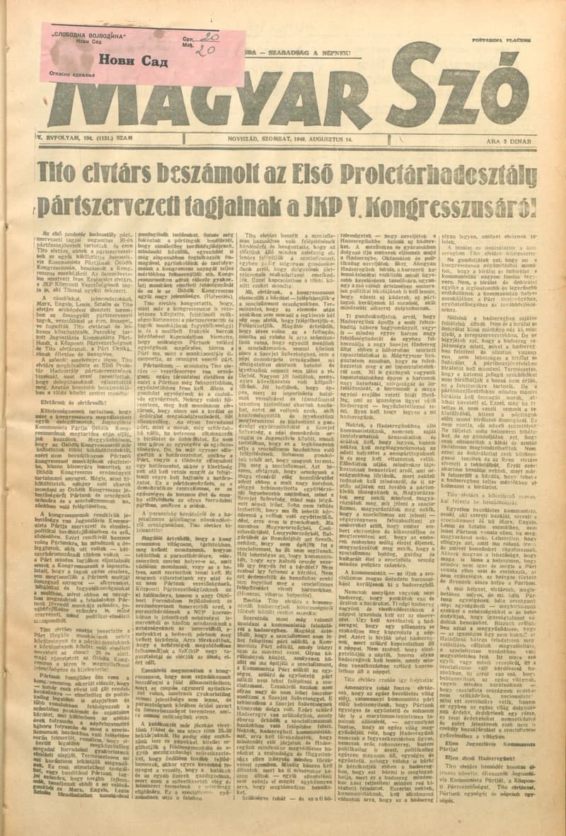 Magyar Szó, 5. évf. 1948. augusztus 14. 194. sz. 1–4. oldal