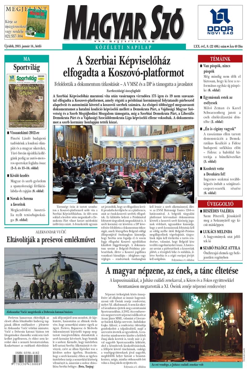 Magyar Szó, 70. évf. 2013. január 14. 9. sz. 1–16. oldal