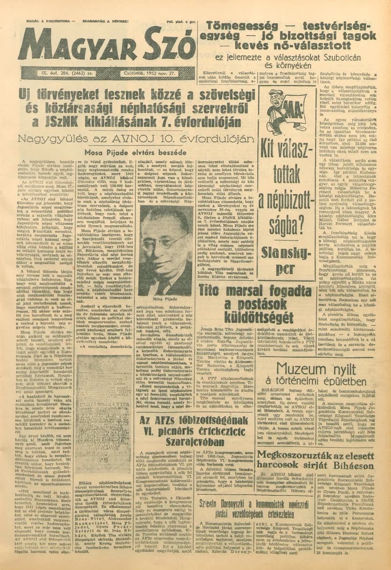 Magyar Szó, 9. évf. 1952. november 27. 284. sz. 1–8. oldal