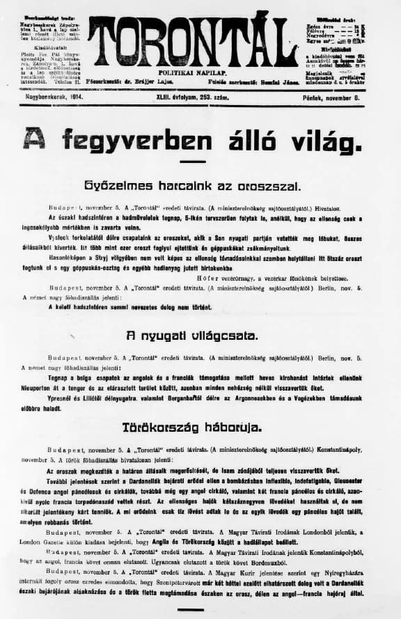 Torontál, 43. évf. 1914. november 6. 253. sz.