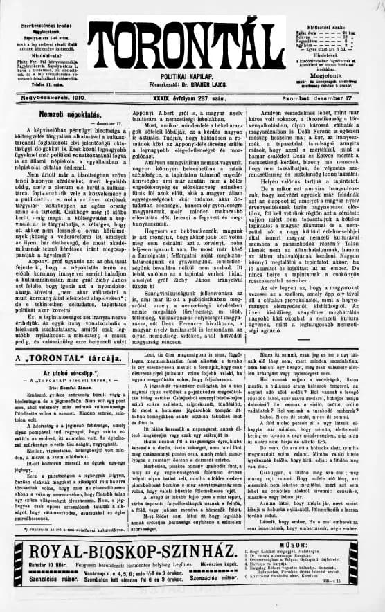 Torontál, 39. évf. 1910. december 17. 287. sz.