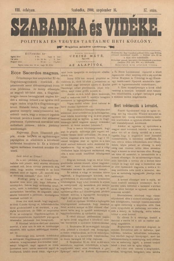 Szabadka és vidéke II, 8. évf. 1900. szeptember 16. 37. sz.