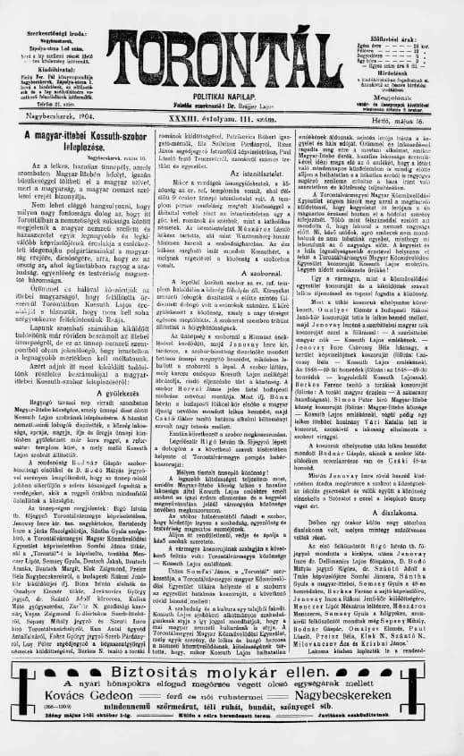 Torontál, 33. évf. 1904. május 16. 111. sz.