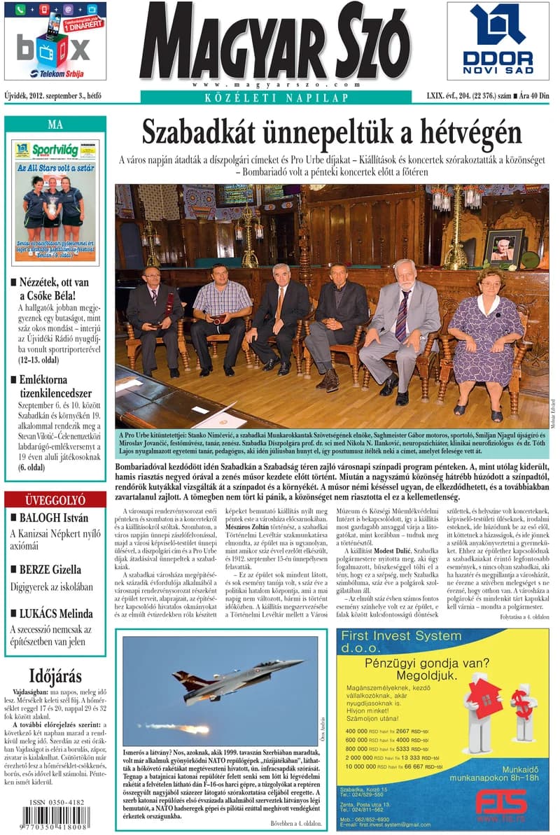 Magyar Szó, 69. évf. 2012. szeptember 3. 204. sz. 1–16. oldal