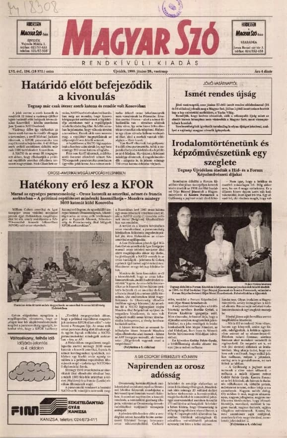 Magyar Szó, 56. évf. 1999. június 20. 134. sz. 1–16. oldal